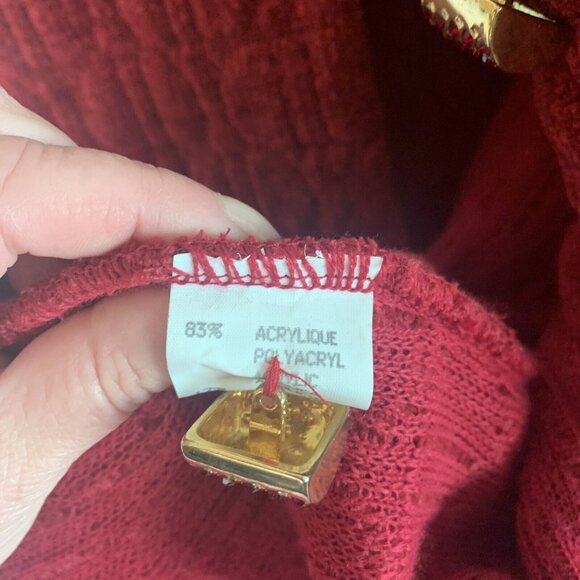 DEVERNOIS Red, Two Front Open Pockets w/ Gold Tone Rectangular Buttons Cardigan - Picture 10 of 11